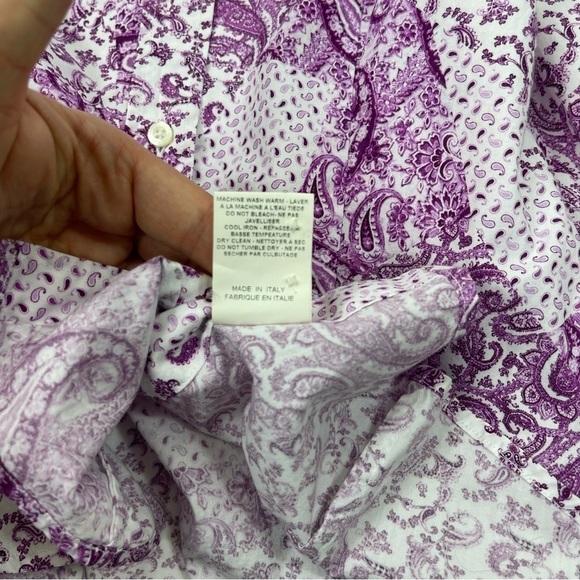Etro Shirt Sz 40 Purple Button Down Paisley Print Cotton - Picture 11 of 14